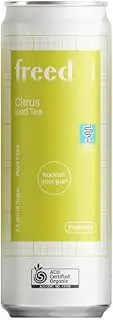 Freed- Citrus Prebiotic Iced Tea w/Gut Health & Immunity Benefits, certified organic real tea beverages, 3.5 grams low sugar, 300ml (12 Pack)