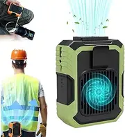 Portable Waist Fan, Cool Clip Fan Under Shirt, Blue Collar Breeze, Outdoor Waist Fan Belt Clip Fan, Rechargeable Waist Mounted Electric Fan Wearable, Clip Fan for Traveling, With LED Light (Green)