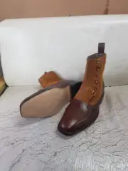 Super Boot Handmade Brown Leather & Mustard Suede Smart Casual Ankle Button Boot