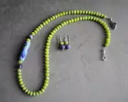 Green Agate, Amethyst Necklace w/ Lampwork Focal Bead made in Arizona USA
