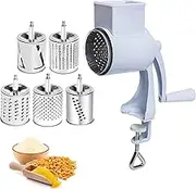 Grain Mill Manual Stainless Steel Grinder, Manual Coffee Grinder, Functional Drum Grinder with Hand Crank and 5 Blades, 304 Stainless Steel, Manual Operated Nut Grinder for Nuts, Coffee, Cereals
