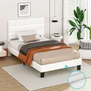 ALFORDSON Bed Frame King Single Upholstered Platform White Boucle HARLENE
