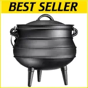 Three-Legged 12-Qt Cast Iron Cauldron with Lid - Perfect for Campfire Cooking