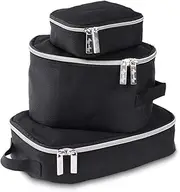 Itzy Ritzy Packing Cubes - Set of 3 Packing Cubes Or Travel Organizers; Each Cube Features A Mesh Top, Double Zippers and A Fabric Handle; Black with Silver Hardware