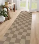 Checkered Easy Jute Kitchen Runner, 2x8 Washable Indoor Outdoor Runner Rug,