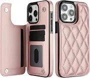 Umlovecase for iPhone 15 Pro Max Phone Case,RFID Card Data Theft Protection,Double Magnetic Back Flip Cover PU Leather Cover for iPhone 15 Pro Max Wallet Case-Rose Gold