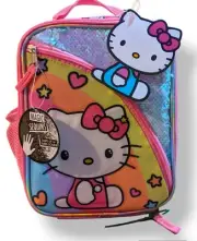 Hello Kitty Rainbow Lunch Box Reversible Sequins Insulated Zipper Closure* NEW**