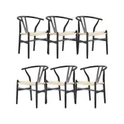 Anemone Set of 6 Wishbone Dining Chair Beech Timber Replica Hans Wenger - Black