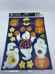 Vintage Halloween Window Decorations Static Cling Ghost Pumpkin Bat