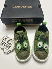 Converse all star slip no laces camo green googly eyes kid sz 5