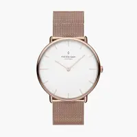在飛比找momo購物網優惠-【Nordgreen】Native本真 白面玫瑰金米蘭帶腕錶
