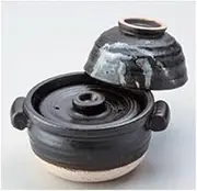 Gohan'nabe-porridge pot black pottery Gohan'nabe (with the inner lid) with a bowl 1 Go炊 [18 x 15 x 15cm ? only 8.8cm] direct fire restaurant inn Japanese unit restaurant for business