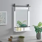 White Ingram Barn Door Wall Mirror with Shelf, Vintage Decor for Bedroom and Bat