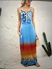 La Mode Woman Blue&Ginger Ombre Leopard Maxi Dress, Size XL