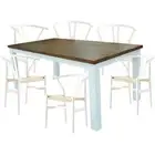 Divano Norah 7Pc Dining Set Table 180Cm Solid Acacia Wood White Wishbone Chair p