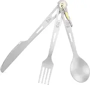 KEITH Titanium 3-in-1 Camping Cutlery Set, Spoon Fork Knife, with Storage Bag