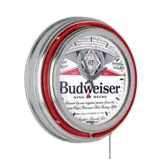 Clock 14.5"x3"x3" Budweiser Red Label Design Lighted Analog Neon+Round+Indoor