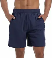 [Lissmith] Men's Workout Shorts, Navy, Medium