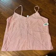 Old Navy Women's Large Cami Top Red White Striped Button Front Tank NEW