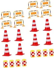 Totority 24pcs Cognitive Roadblocks Playset Bright Colored Traffic Cones Barrels for Educational Fun for Interactive Learning Simulation Games