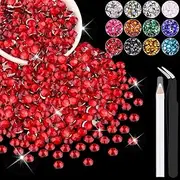 4000PCS 4mm Resin Rhinestones in Bulk (Red), Bedazzling Flatback Crystals for Crafts DIY Nail Decoration, Gems Charms for Tumbler Shoes Clothing Fabric with Pickup Pen and Tweezers