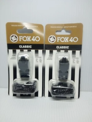 Fox 40 Classic Safety Black Whistle 115 dB Pealess Whistle 2 Pack