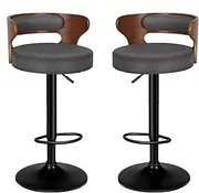 [ALFORDSON] Bar Stool Adjustable Kitchen Stool 2PCS Swivel Counter Dining Chair in 61-82cm Seat Height with Non-Slip Floor Protector for Home Dining Room Cafe Shops Bars (Ramiro Fabric Grey)
