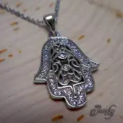 Silver Crystal Cut-Out Hamsa Necklace