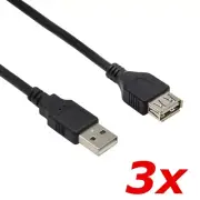 3 PACK 10FT USB 2.0 Repeater Extension Extender Type-A Male to Female Cable Cord