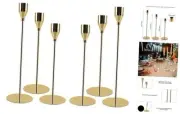 Candle Holders Set of 6, Metal Taper Candle Holders, Tall Candlestick 6 PC Gold