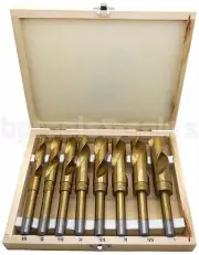 8pc TITANIUM HSS Silver & Deming Jumbo Drill Bits Set 9/16" - 1" w/ Wooden Case