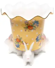 MACKENZIE CHILDS FLORABUNDA RABBIT POT - YELLOW