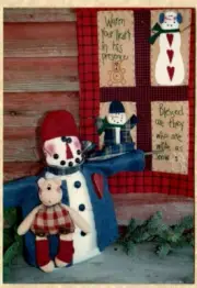 Snowman Bearly Keeping Warm W Quilt Doll Pattern Soft Sculpture Folksy Country