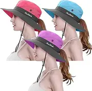 [LCZTN] 3 Pieces Womens Ponytail Wide Brim Sun Hat Packable UV Protection Beach Cap for Fishing & Hiking