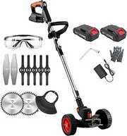 450W Cordless Electric Strimmer, Foldable Grass Trimmer & Weed Wacker with 2×2000mAh Batteries, Adjustable Height & Digital Display, 3-in-1 Blade System for Home & Garden Maintenance