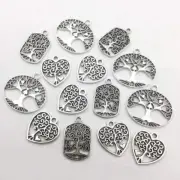 60 Tree of Life Charms Antiqued Silver Filigree Pendants Assorted Lot Mixed