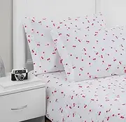 [Poppy & Fritz] Queen Sheets, Cotton Percale Bedding Set, Crisp & Cool, Lightweight Home Decor (Cherries, Queen)