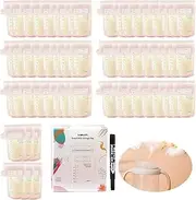 Pack of 60 Breast Milk Freezer Bags, Breast Milk Storage Bags for Freezing with Double Layer Self-Sealing Zip (Can Be Used for Travel)