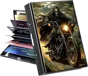 [GYSYSQSH] Metal Wallet for Women Men Girls, RFID Blocking Slim Aluminum Credit Card Holder, Motorbike Skull, Credit Card Holder, Minimalist