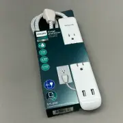 PHILLIPS Surge Protector 4 Outlet 2 USB Power Strip 4ft (New)