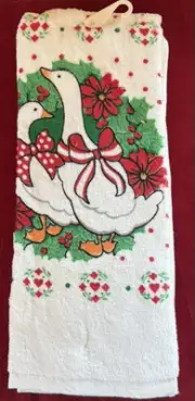 Vintage NOS Franco Christmas Geese Goose Hand Towel Unused 1980s