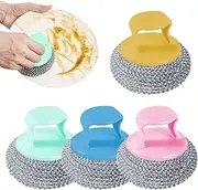 Kitchen Scrubbers for Dishes - Dishes Scrub Brush Cleaning Ball - 4X Non-Scratch Short Handle Scouring Brush Pad, Stain Remover Cleaning Supplies for Pots and Pans, Grill, Sink