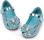 [PANDANINJIA] Flower Girl Shoes Toddler Little Kid Ballet Flats Pearls Wedding Party Mary Jane Girls Dress Shoes, Blue Sequin, 6 Toddler