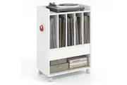 Costway Record Player Stand Rolling Turntable Drawer Storage Cabinet w/Dividers & 6 Compartments