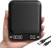 B-Qtech Mini Digital Coffee Scales with Timer 3kg/0.1g, High Precision Kitchen Scale Electronic Espresso Scale with LED Screen, Touch Button Waterproof for Drip Espresso Tray(Type C Charging Cable)