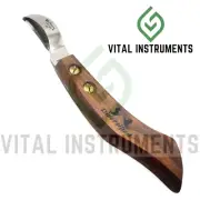 Farrier Hoof Knife Large Loop Blade J2 Stainless CE Wooden Handle Gold Screw