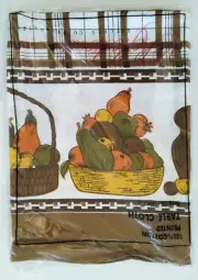 Vintage Retro Tablecloth 132cm Square Cotton Orange Brown Green Gold Table Cloth