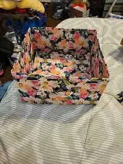 Set of 3 Foldable Floral Storage Folding Box Fabric Cube 9.5" x 9.5" x 5.5"