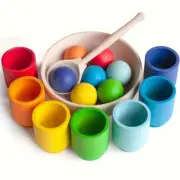 Wooden Rainbow Ball Cup Sorting Game Educational Preschool Toy Color Recognition