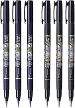 Tombow Fudenosuke Brush Pen, 6-Pack, Hard Tip (GCD-111) x3, Soft (GCD-112) x3 - for Precision Drawing, Sketch Notes & Calligraphy| Top Gifting Idea